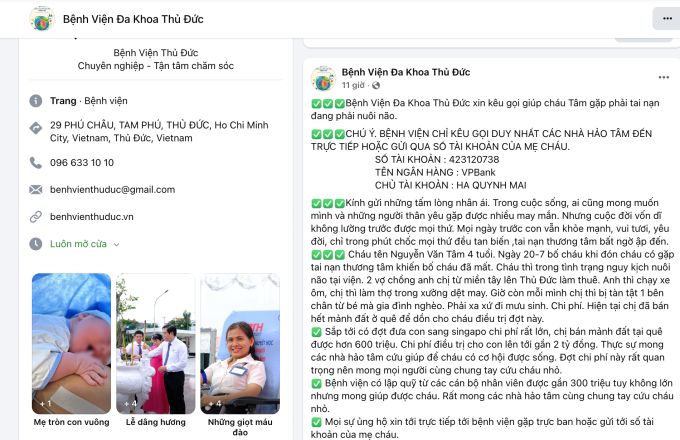 Cảnh báo fanpage giả mạo bệnh viện kêu gọi từ thiện 2 tỷ đồng