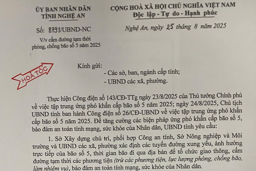 Nghệ An áp dụng biện pháp khẩn cấp: Cấm đường tạm thời ứng phó bão số 5