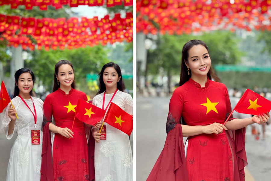 Các người đẹp phim giờ vàng VTV rạng rỡ trong buổi tập luyện chuẩn bị lễ diễu binh, diễu hành 2/9
