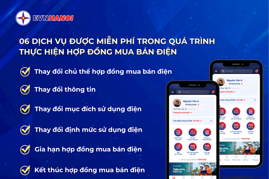 Khách hàng tại Thủ đô Hà Nội khi thực hiện Hợp đồng mua bán điện được miễn phí 6 loại dịch vụ