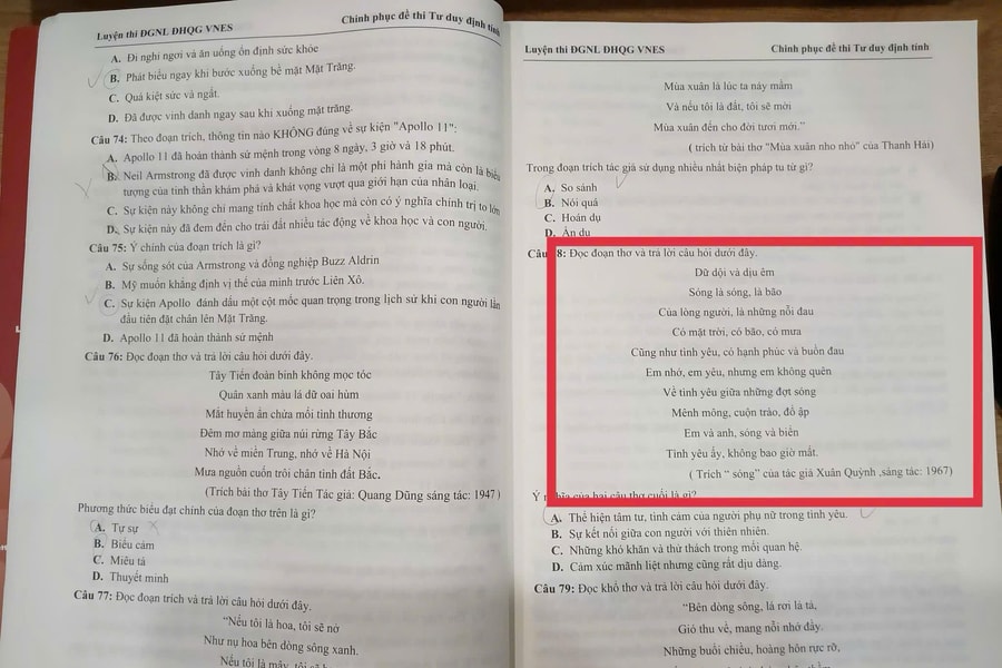 Sách ôn thi đánh giá năng lực nghi vấn dùng AI, in sai ngữ liệu Văn học nghiêm trọng