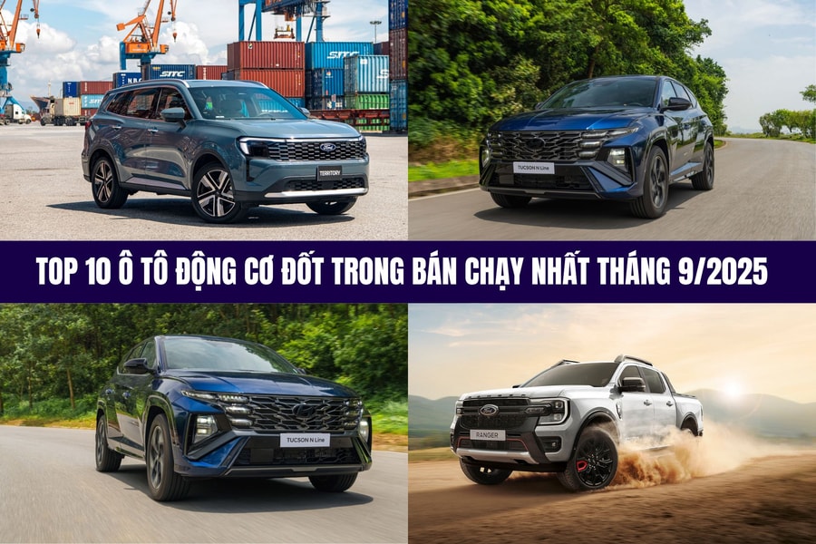 Top 10 ô tô động cơ đốt trong bán chạy nhất tháng 9/2025