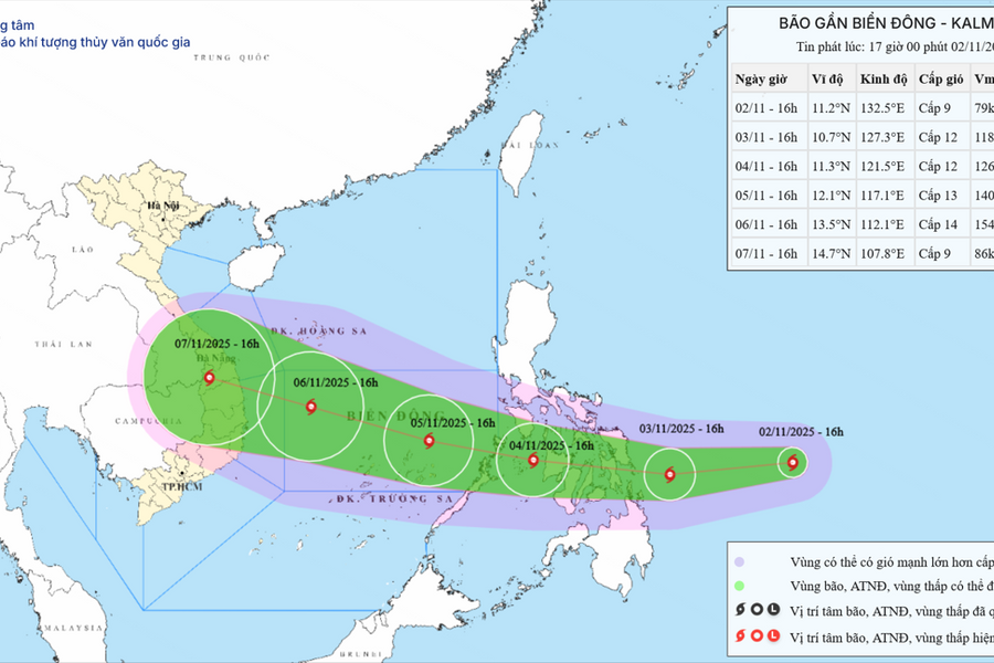 Biển Đông sắp đón bão mạnh Kalmaegi, gió sẽ giật trên cấp 17, sóng cao 10m