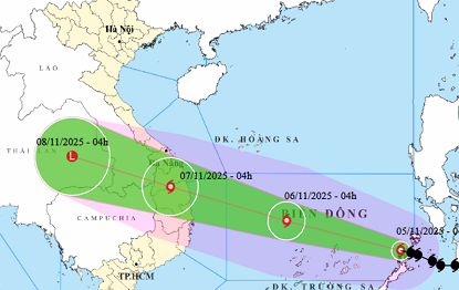 Bão Kalmaegi vào Biển Đông, hướng vào đất liền Trung Trung Bộ trong 48 giờ tới