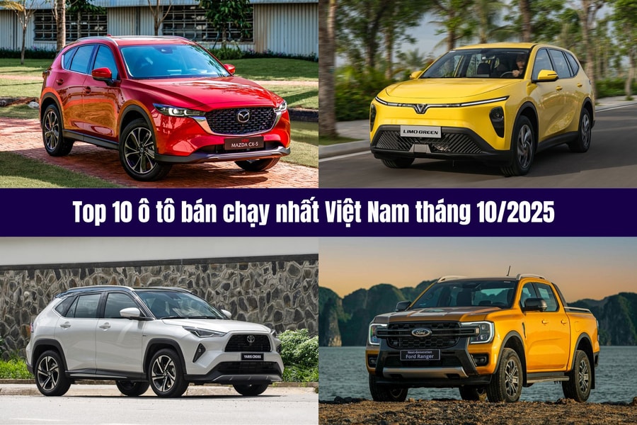 Top 10 ô tô bán chạy nhất thị trường Việt Nam tháng 10/2025